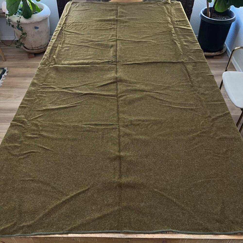 Vintage U.S. Military-Issue Olive Drab Wool Blanket From the Korean War Era 1953